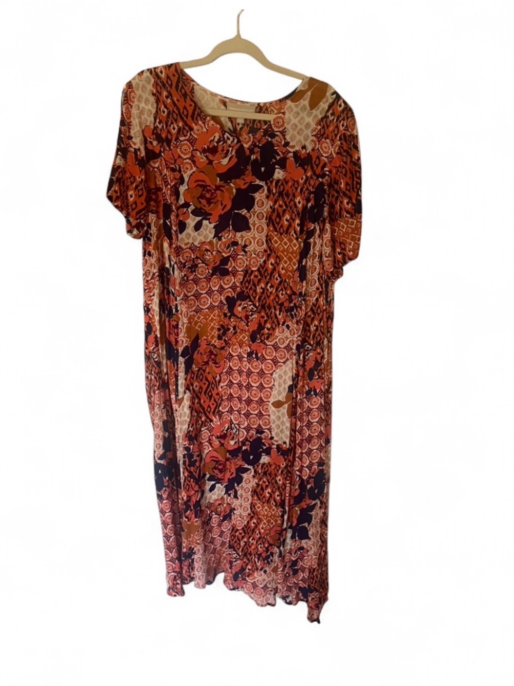 Boho Floral Patchwork Maxi Dress - Rust Floral